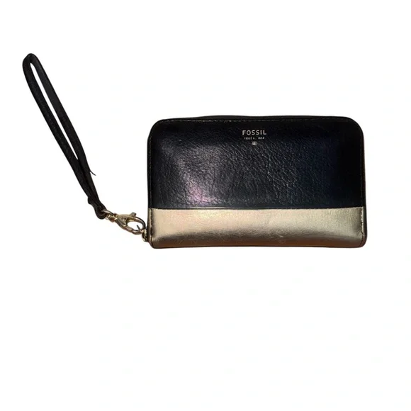 Fossil Bags Fossil Black And Gold Wristlet Clutch Poshmark